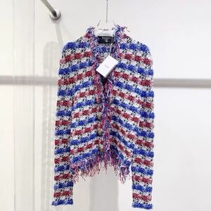 Authentic Balmain Vibrant Knit Cardigan with Blue, Red, and White Stripes